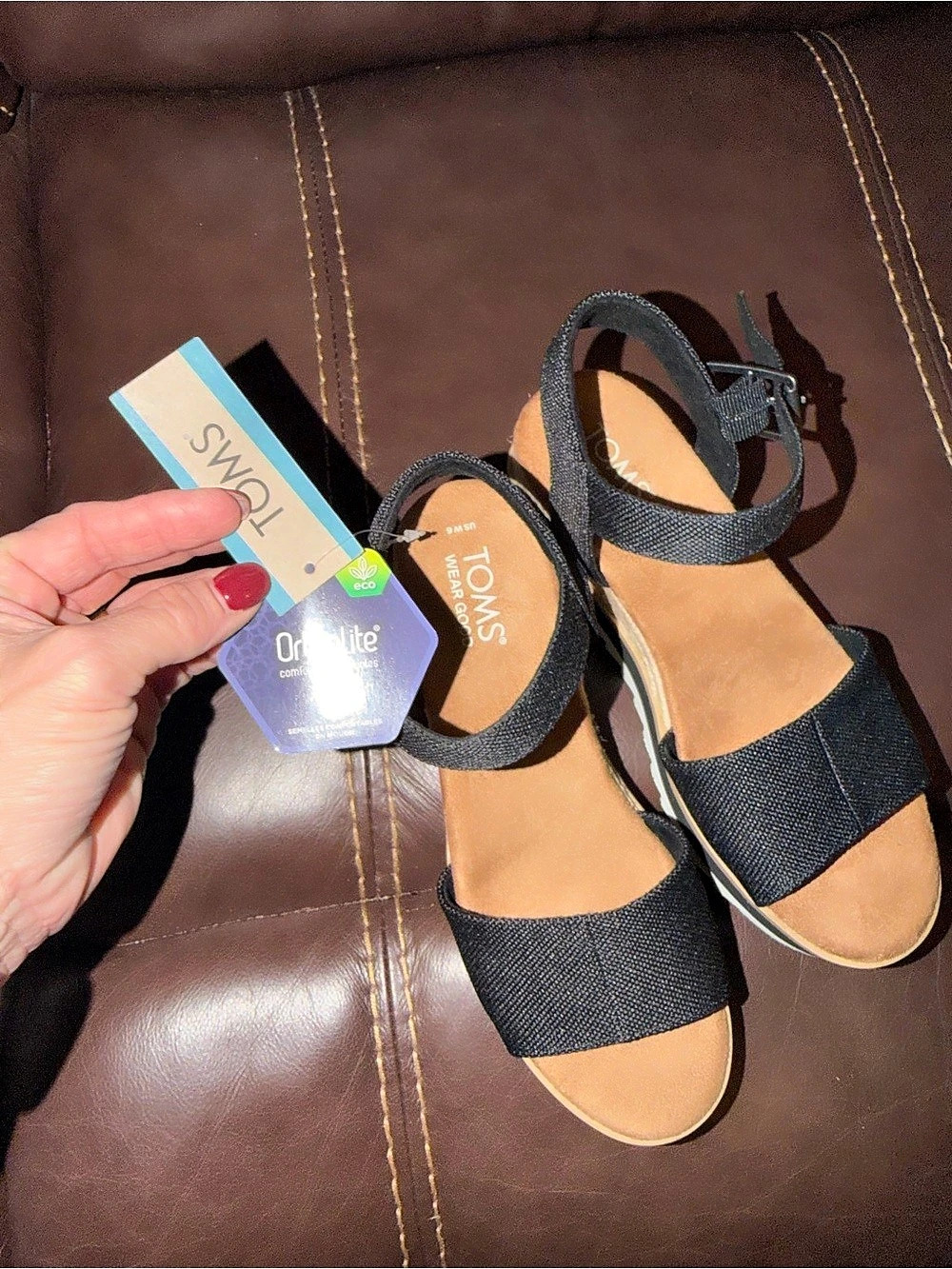 TOMS Platform Ankle Strap Sandals in Black NWT